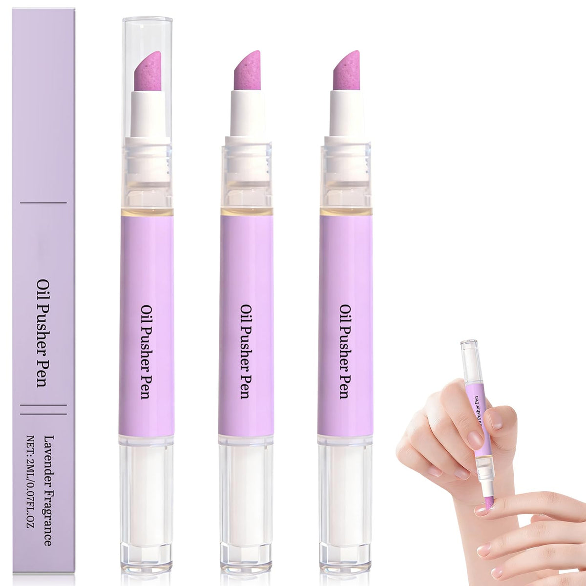 Tbexem front view of three 2-in-1 cuticle oil pens showing portable design and benefits