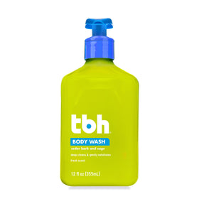 TBH front packaging showing label and 12 oz bottle, highlighting gentle formula