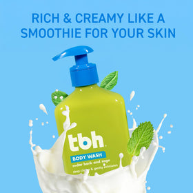 TBH lather in hand during shower, illustrating gentle cleansing action