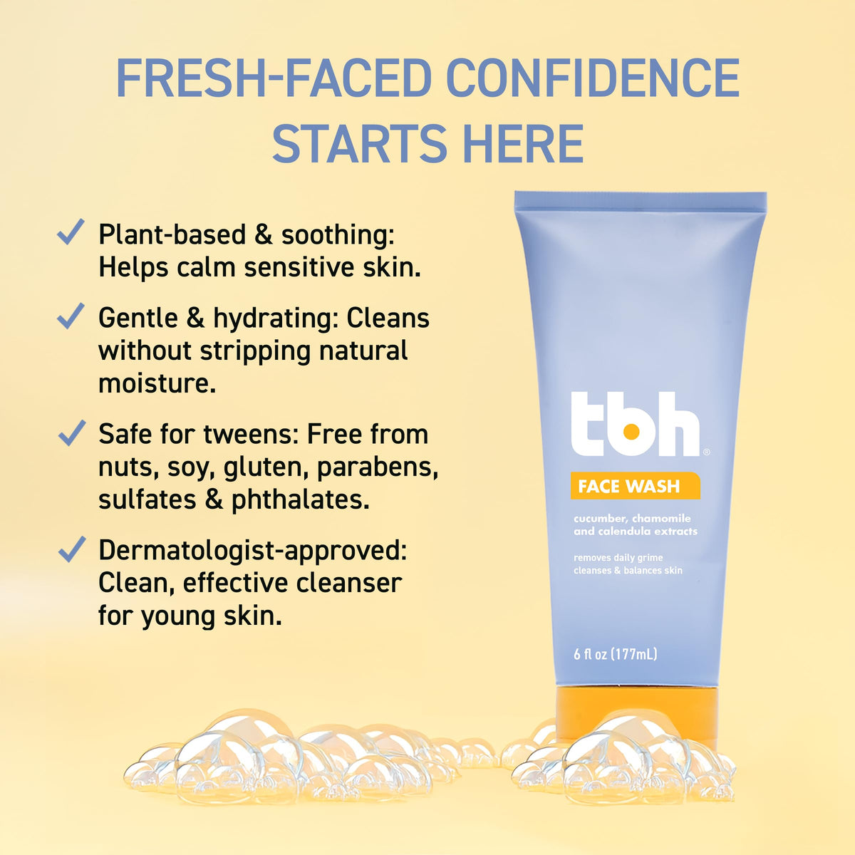TBH ingredients label close-up showing chamomile and calendula benefits