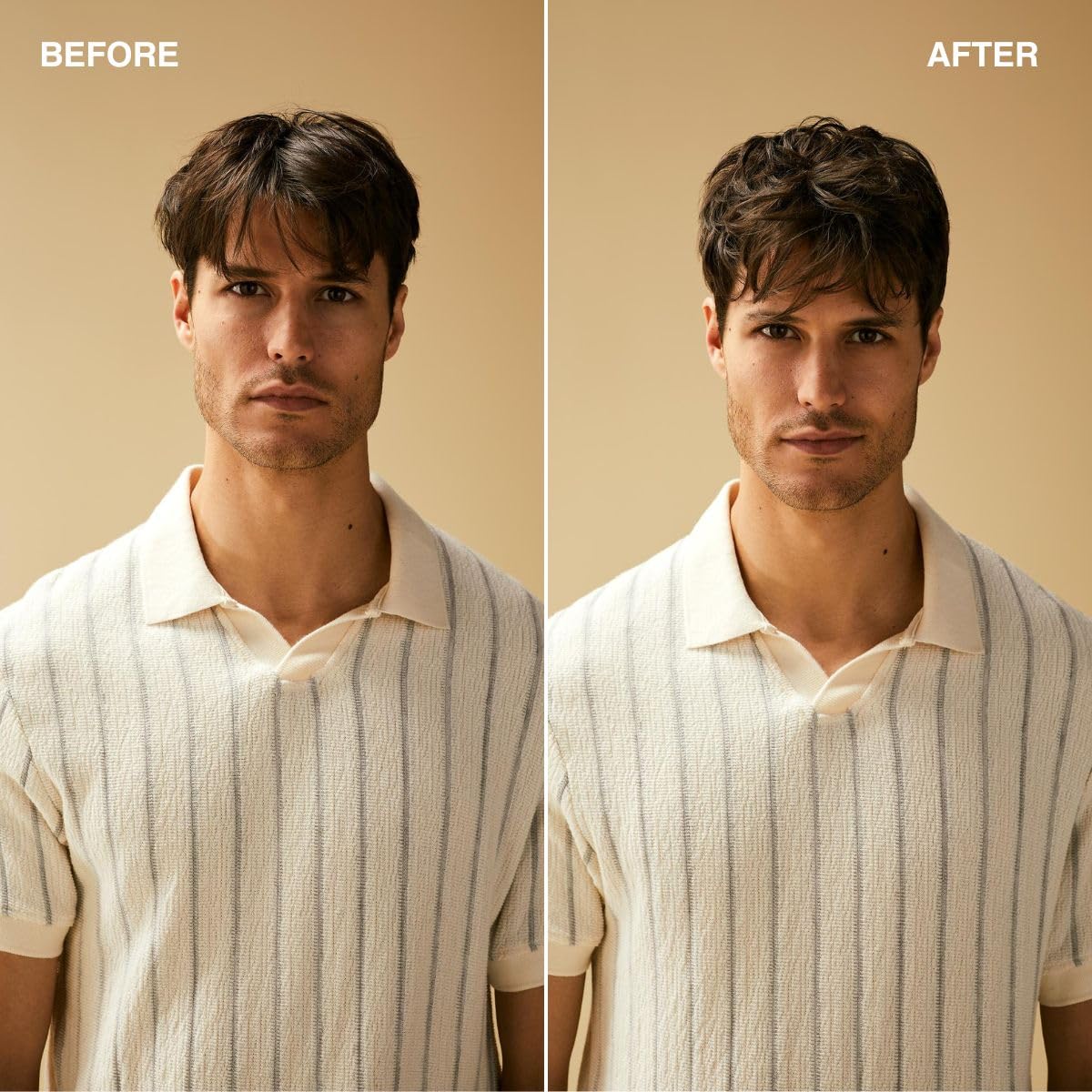 Stylist applying Tea Tree forming cream to short hair for natural texture and workable hold