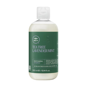 Tea Tree front packaging showing bottle and calming lavender scent benefits.