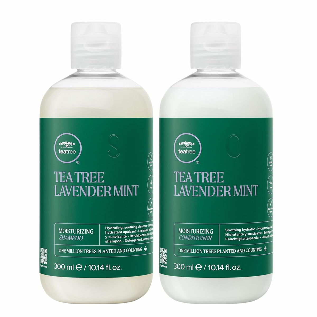 Tea Tree front packaging showing shampoo and conditioner for hydrating hair