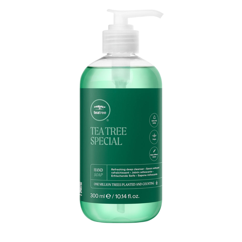 Tea Tree front packaging shows brand and benefits, promoting deep cleansing