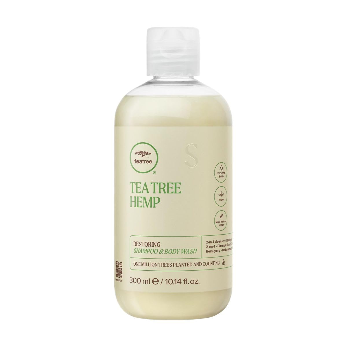 Tea Tree front packaging showing 2-in-1 hemp cleanser benefits