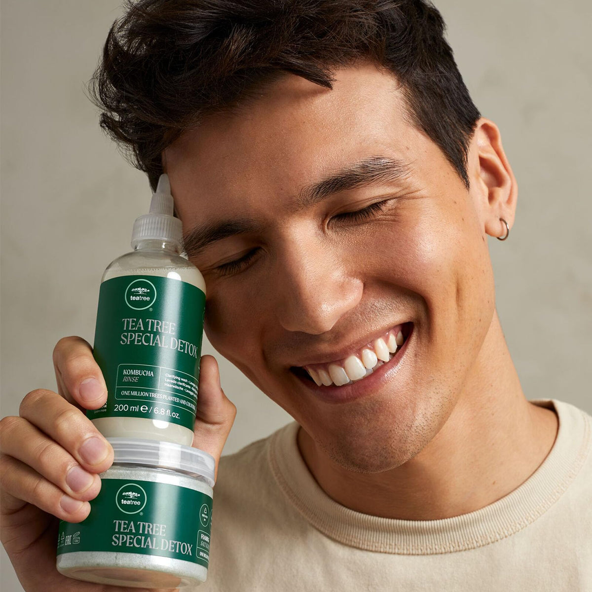 Tea Tree flatlay of volcanic ash salt and clay highlighting natural ingredients