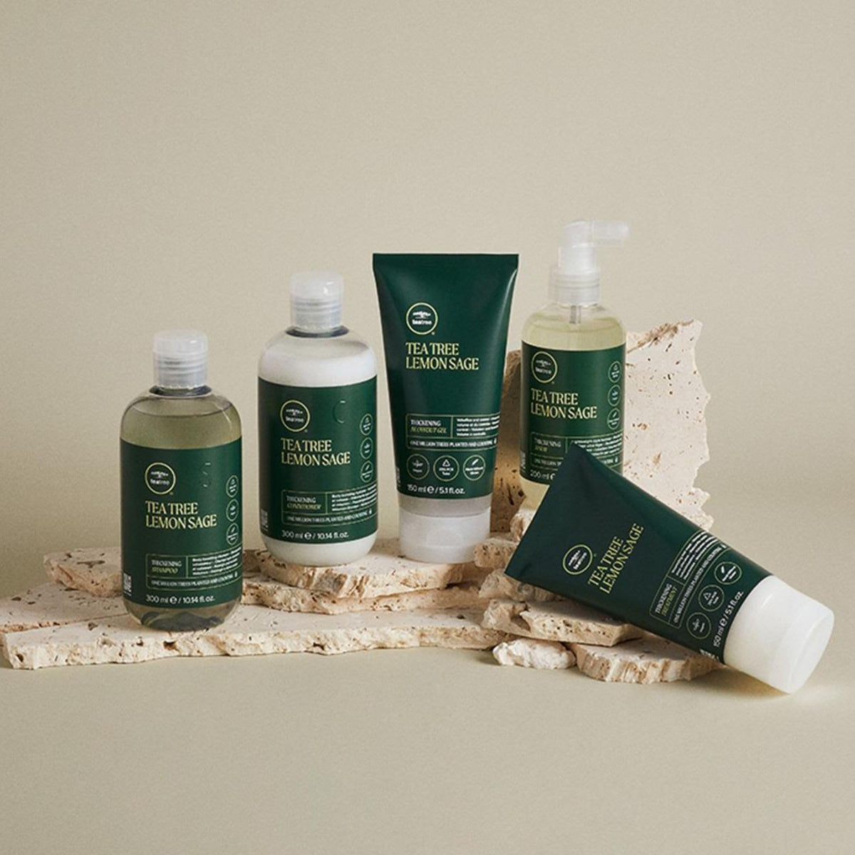 Tea Tree product label and ingredient panel showing rice protein and panthenol benefits