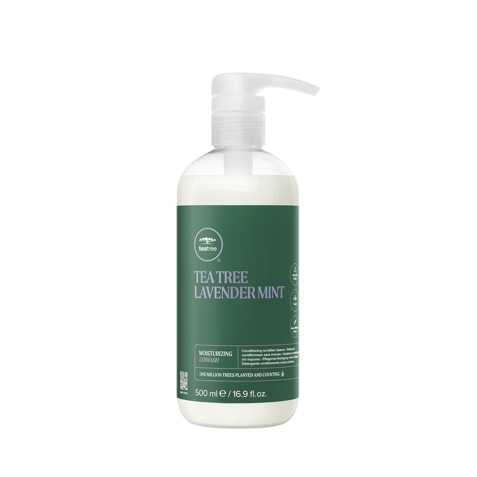 Tea Tree front bottle showing product and calming lavender scent benefits