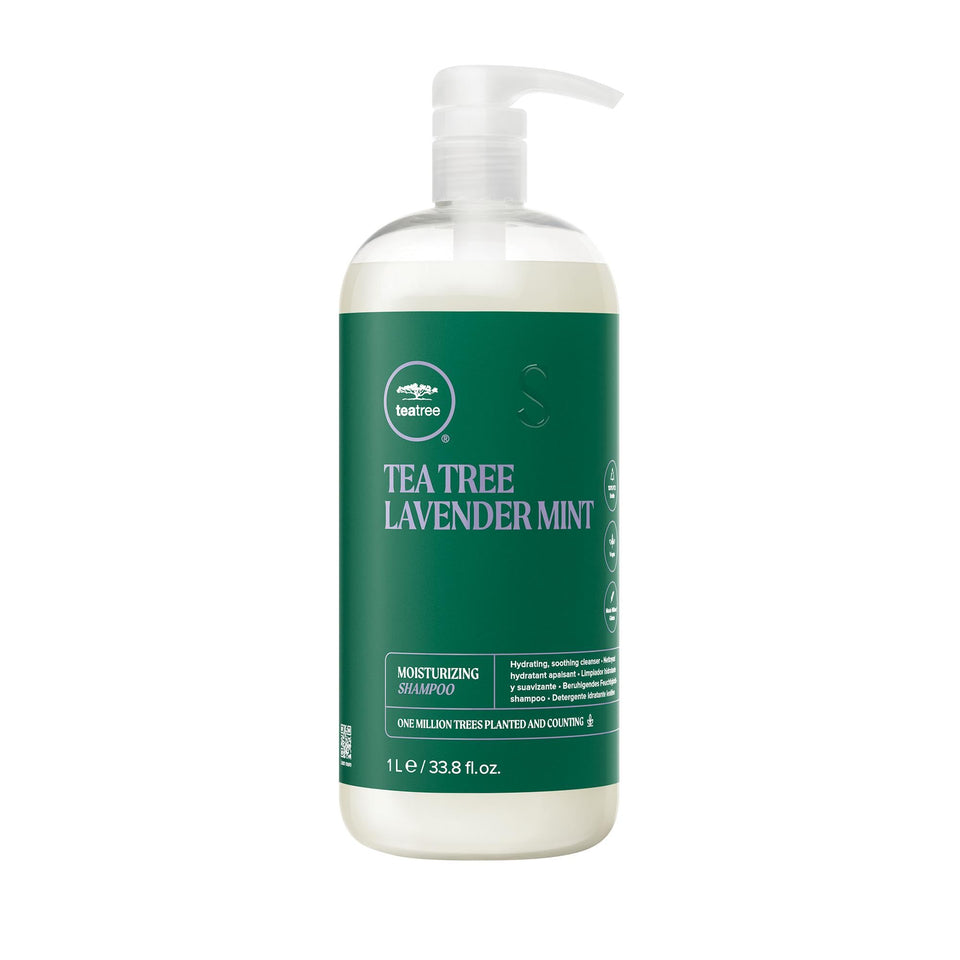 Tea Tree front bottle showing 33.8 fl oz and moisturizing benefit