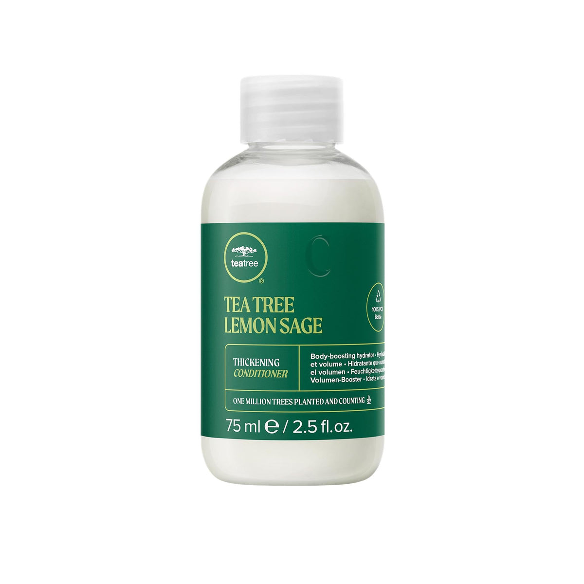 Tea Tree front bottle showing label and size, highlights travel-friendly volume