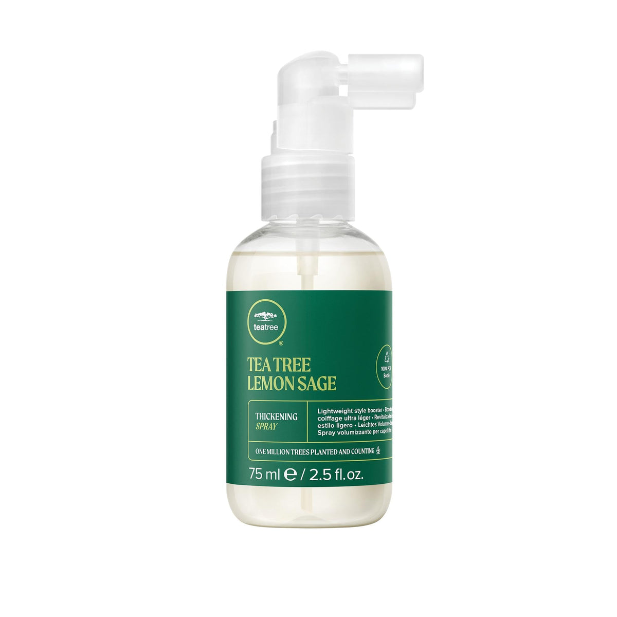 Tea Tree front packaging showing bottle and size, highlighting salon-quality volume
