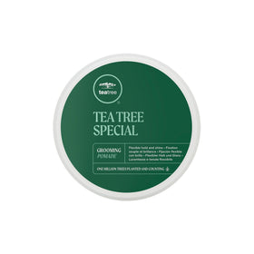 Tea Tree pomade front jar showing clean brand packaging and shine benefit