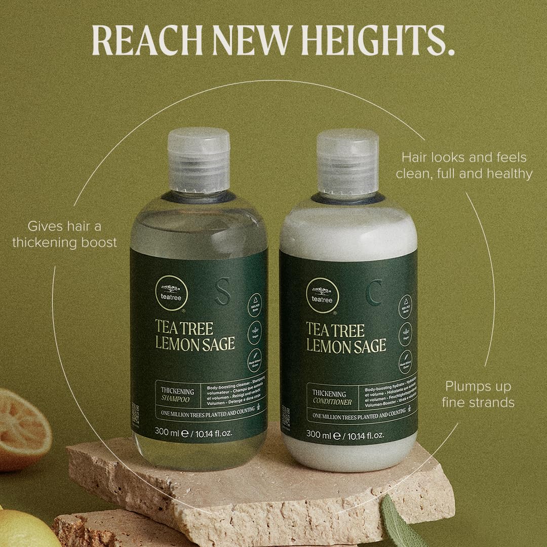 Tea Tree pump and label close-up highlighting product name and benefits