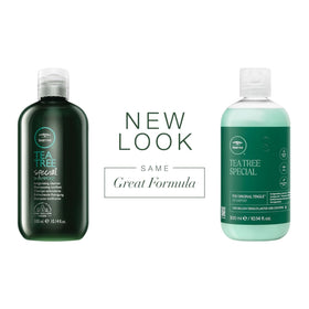 Tea Tree products in shower scene, demonstrating refreshing scent and scalp benefit