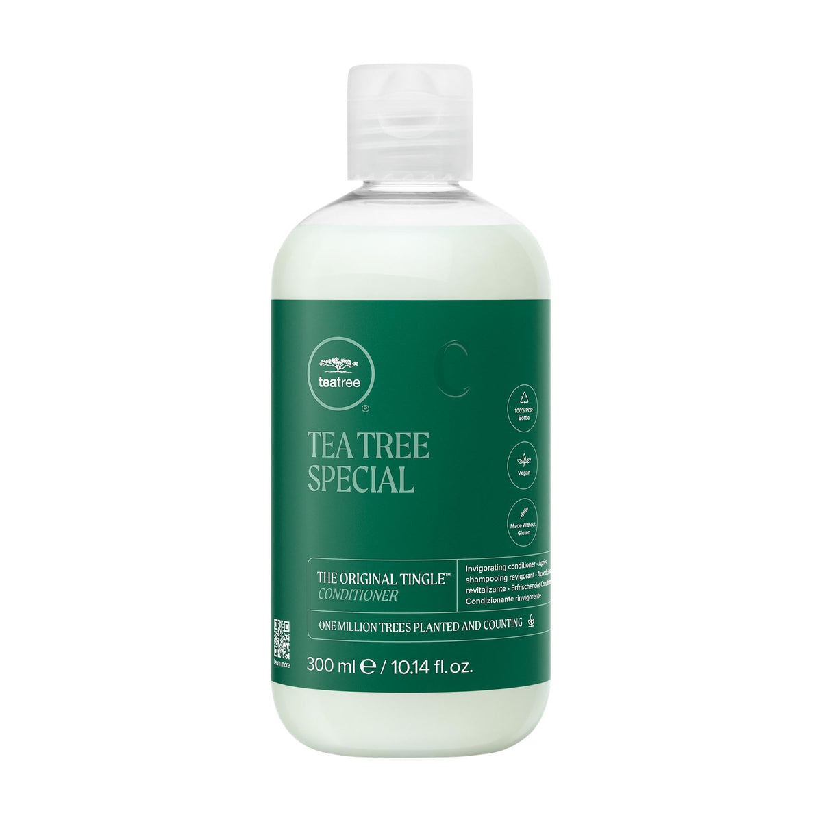 Tea Tree front packaging showing bottle and brand, promotes salon-quality conditioning