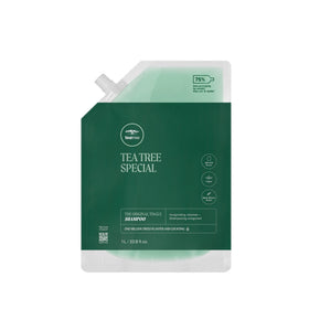 Tea Tree front aluminum bottle showing label and reusable benefit