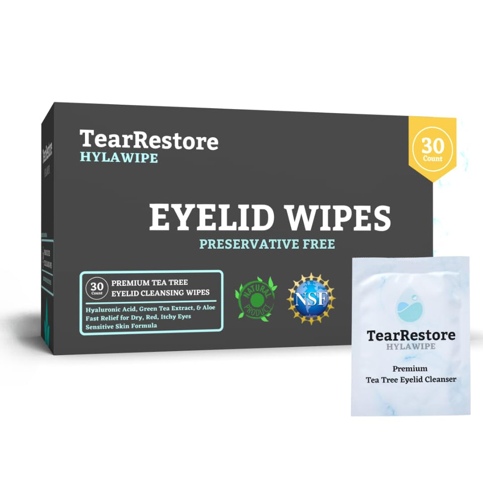 TearRestore front packaging showing 30-count wipes and clear purpose