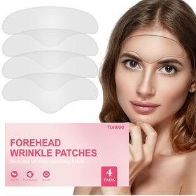 TEAWOO front view showing four forehead smoothing patches, clear application benefit