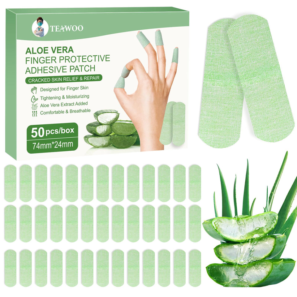 TEAWOO front packaging showing 50 aloe vera hand treatment patches for quick relief