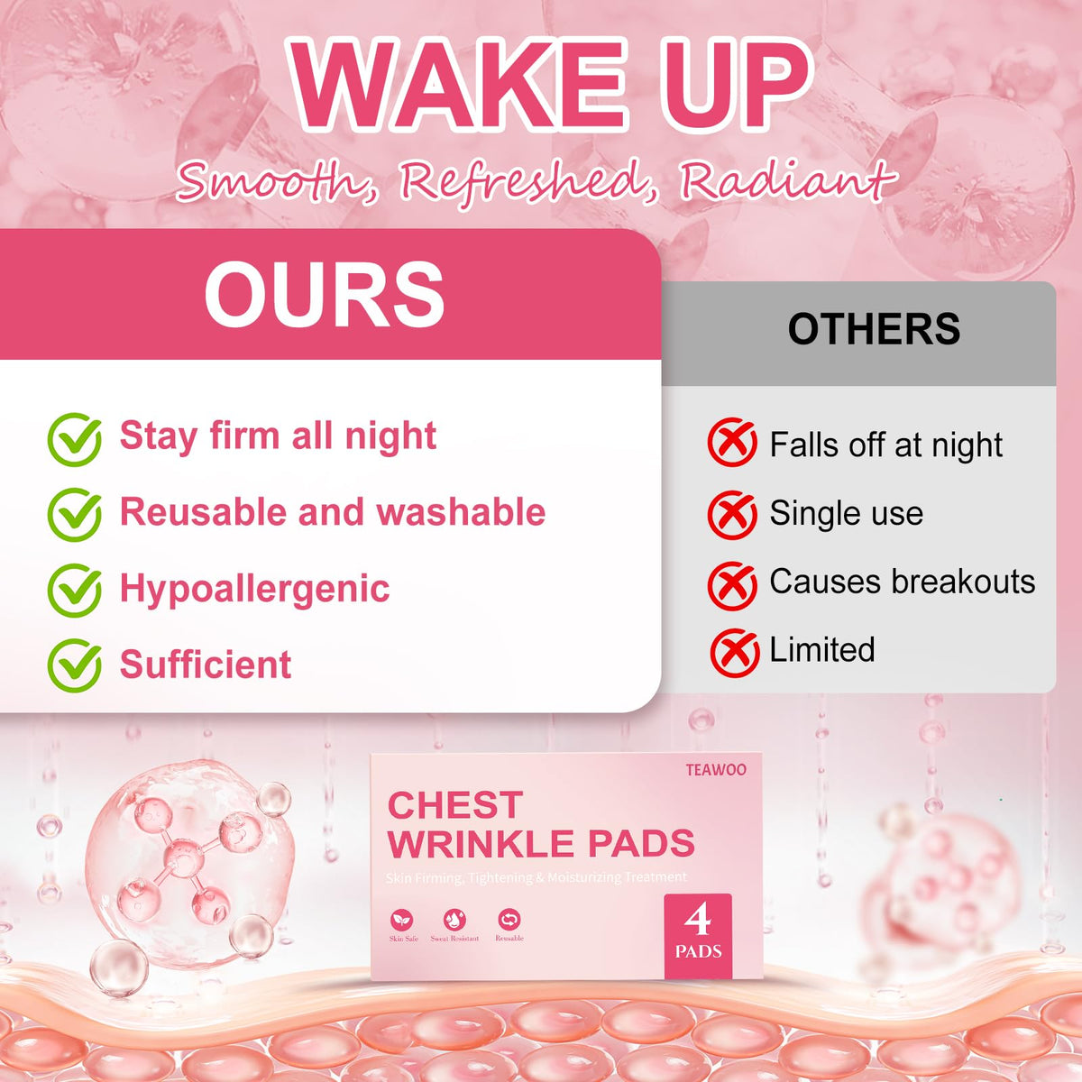 TEAWOO lifestyle bedroom night use illustrating overnight wear for smoother skin