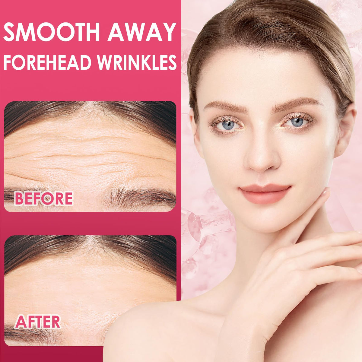 TEAWOO patch applied on forehead demonstrating discreet smoothing and lift benefit