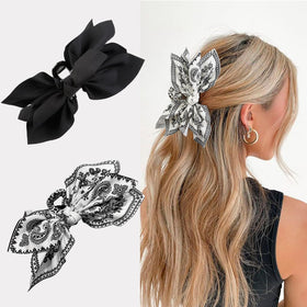 TEBIEKOY front view of bandana bow claw clips showing paisley print and style benefit