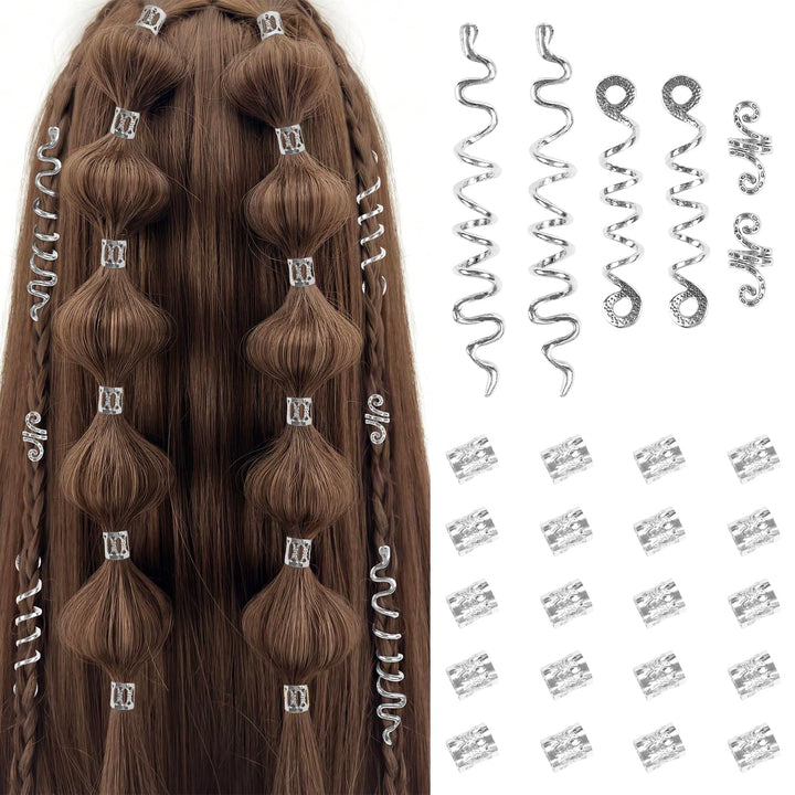 TEBIEKOY front packaging display showing 26 gold hair accessories and braiding tool benefit