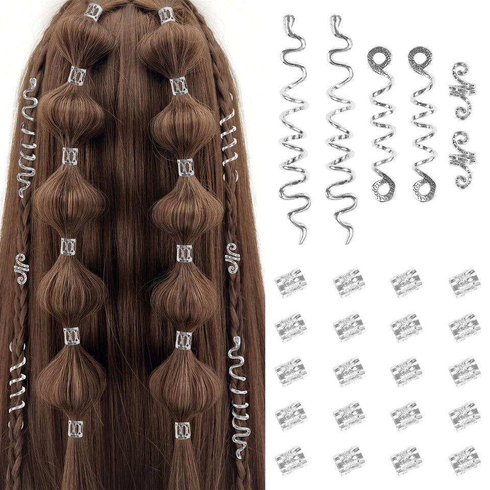 TEBIEKOY front packaging display showing 26 gold hair accessories and braiding tool benefit