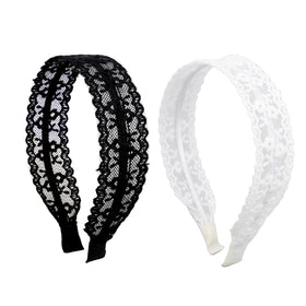TEBIEKOY front view of two lace headbands showing floral embroidery and vintage look benefit