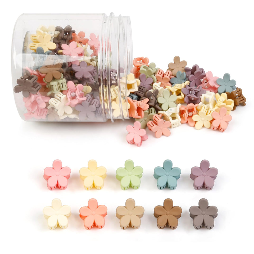 TEBIEKOY front packaging showing 100 mini flower clips and storage box for easy organization