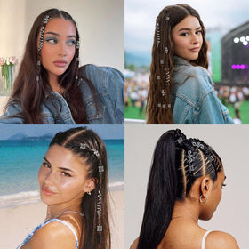 TEBIEKOY styled festival hair in outdoor setting showing wearable sparkle and photo-ready benefit