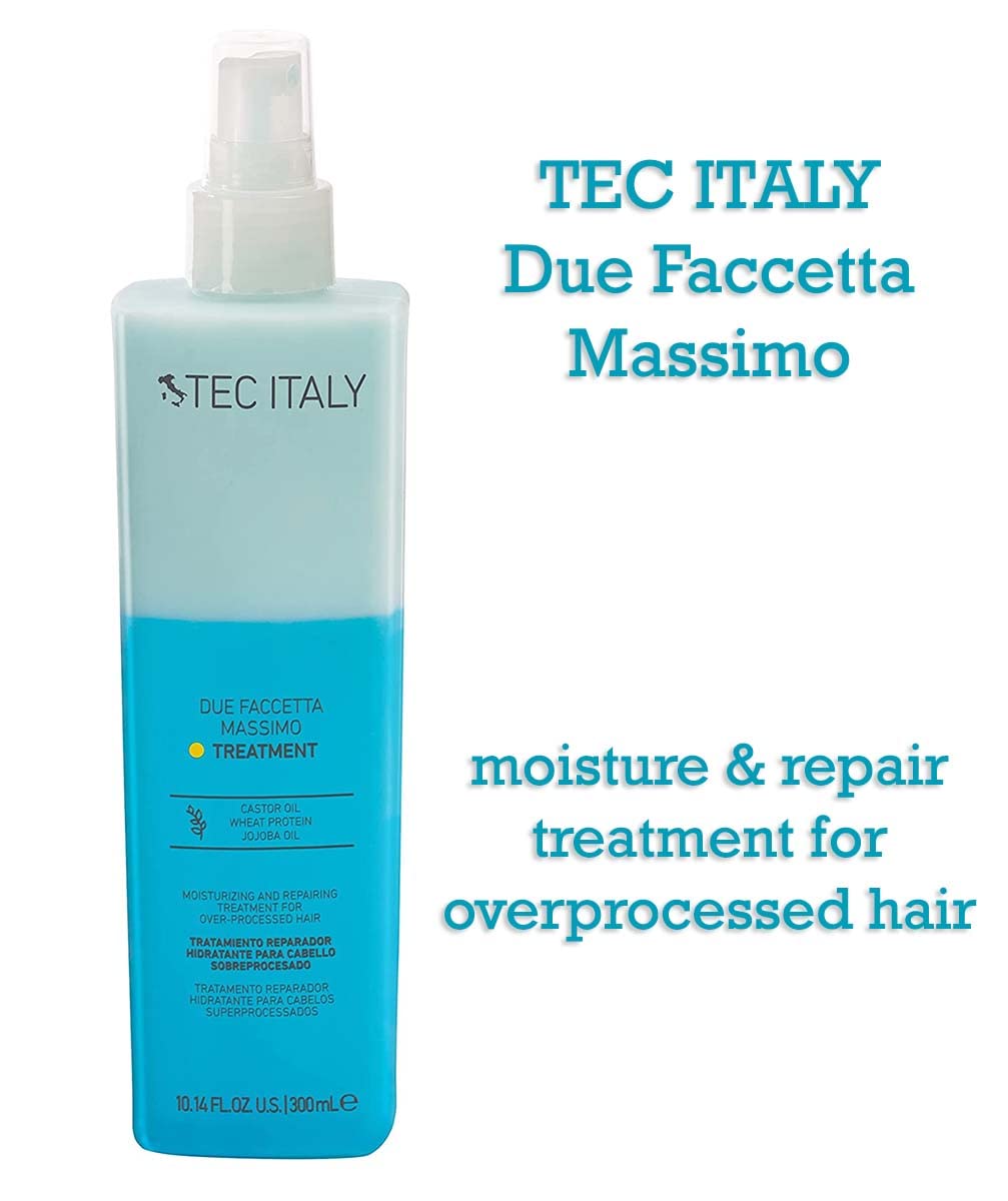 Tec Italy mist applied on damp hair demonstrating detangling and shine