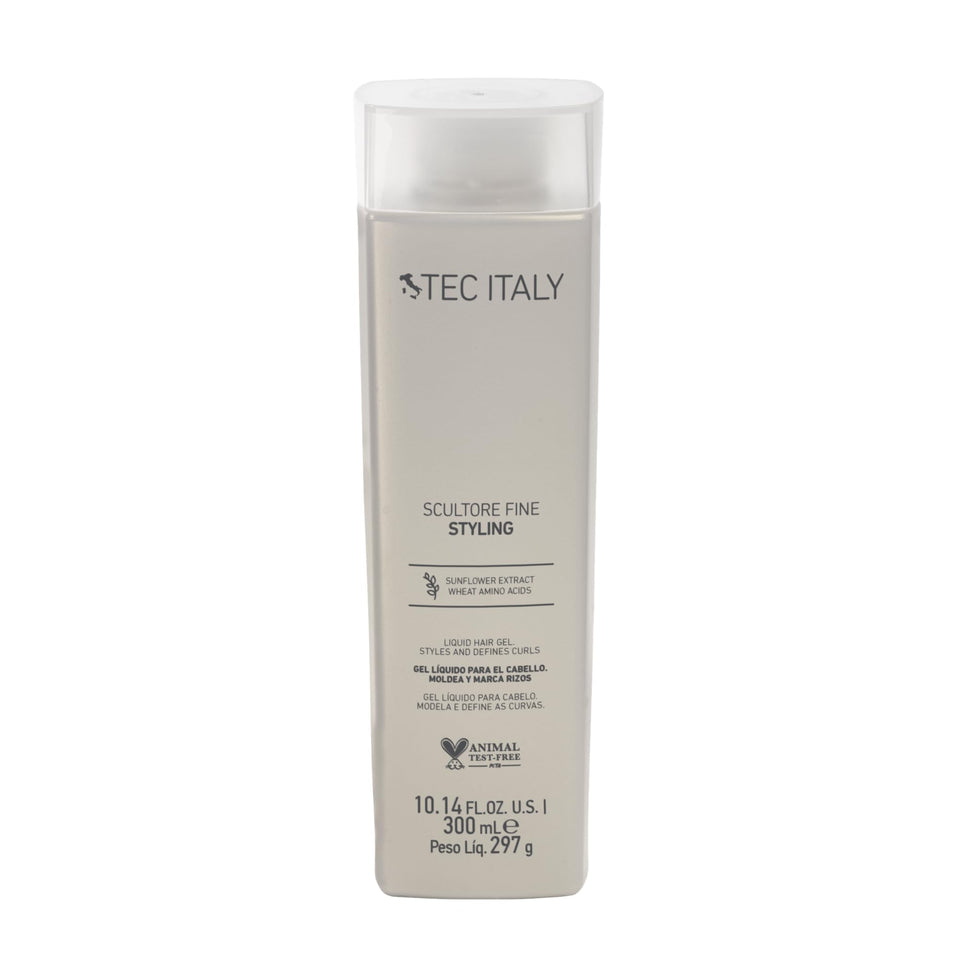 Tec Italy bottle front view showing label and 300 ml size, defines curls