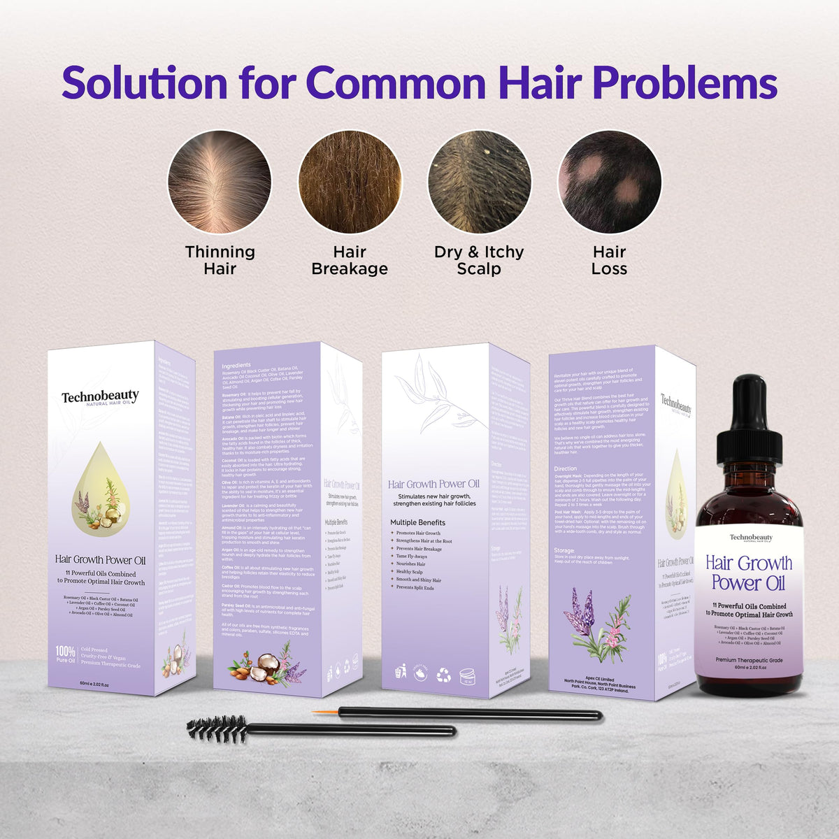 Technobeauty before and after hair image showing thicker, shinier results benefit
