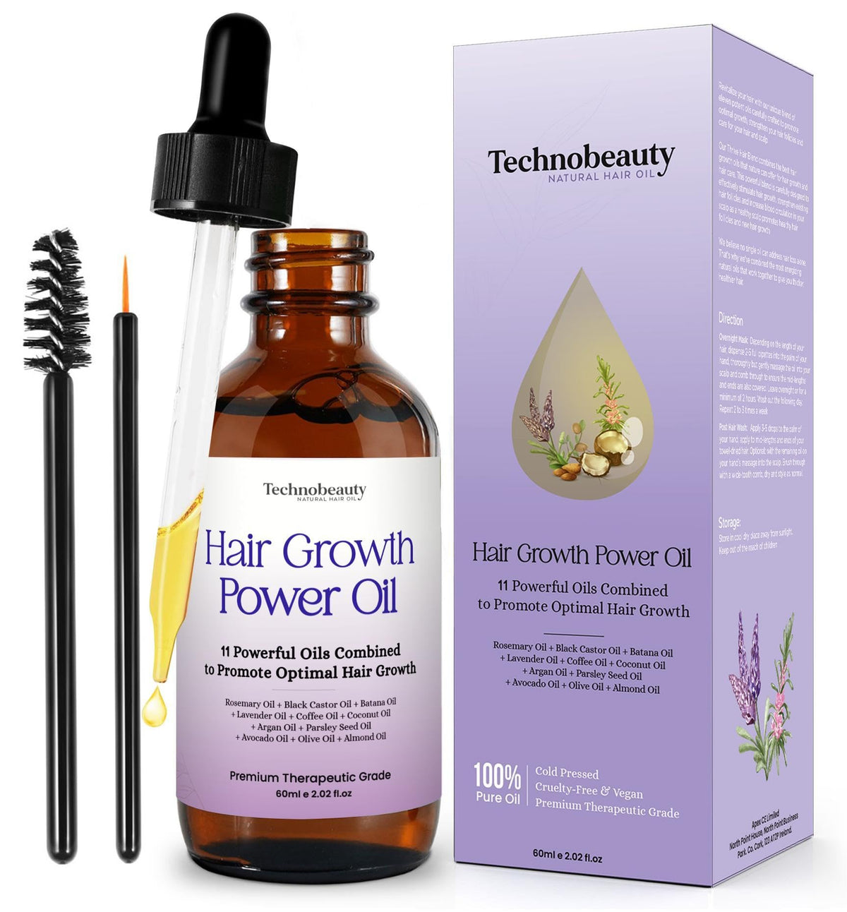 Technobeauty oil pour close-up showing silky texture and fast absorption benefit