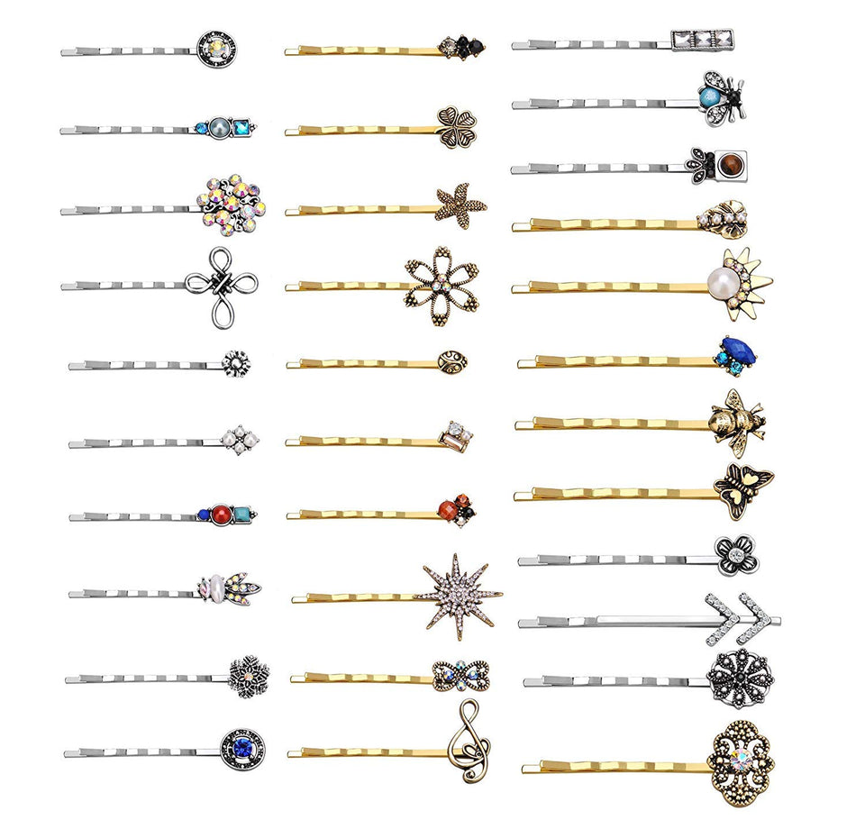 TEEMI front view of ten-piece vintage bobby pin pack showing mixed styles and tones
