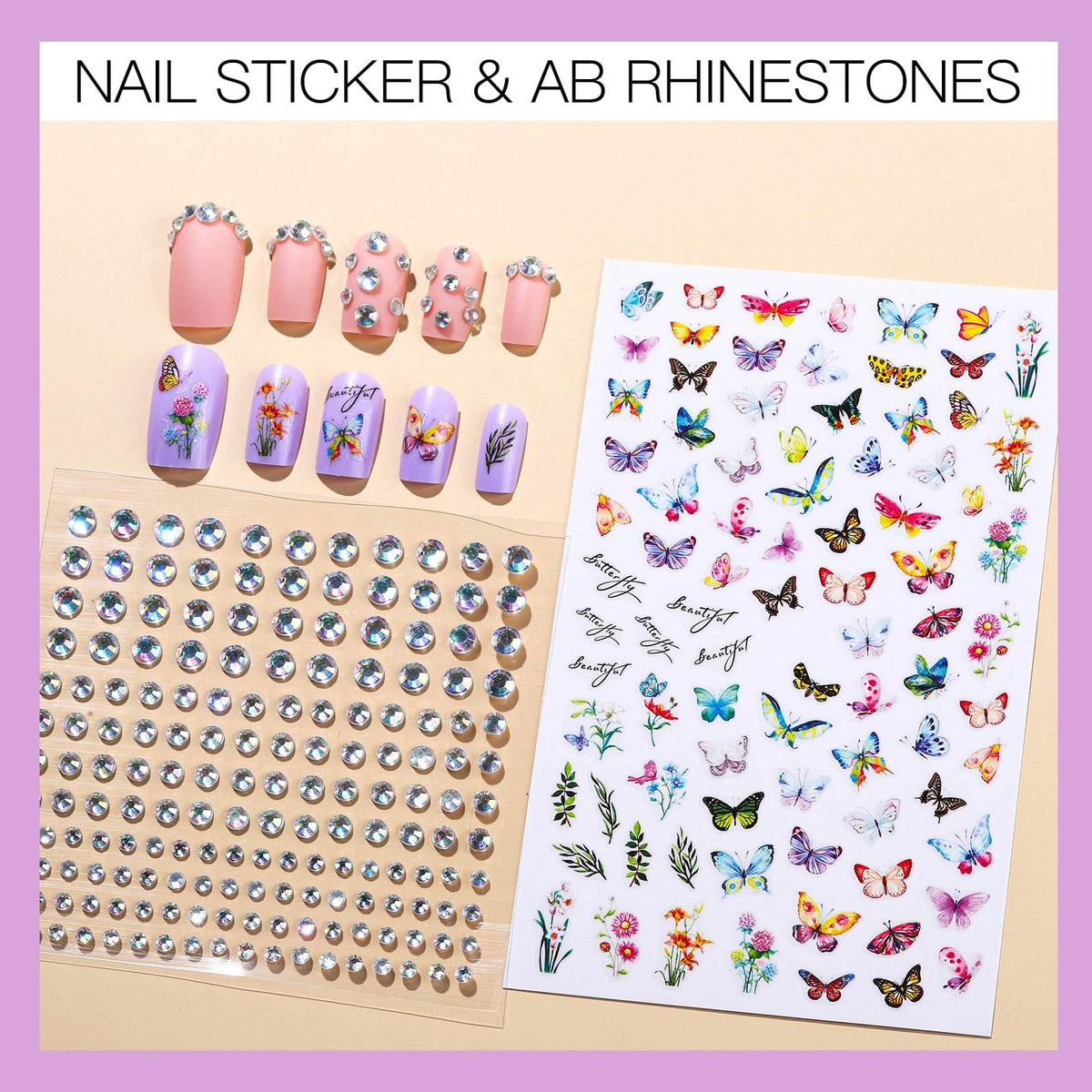 Teenitor bottle of glue, adhesive tabs, files and rhinestones for simple application