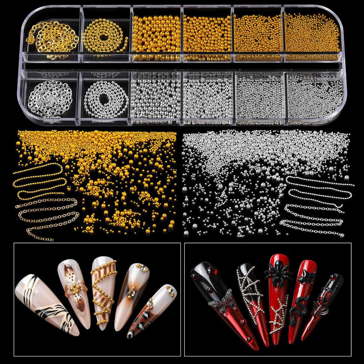 Teenitor caviar beads and chains overhead displaying texture options for depth