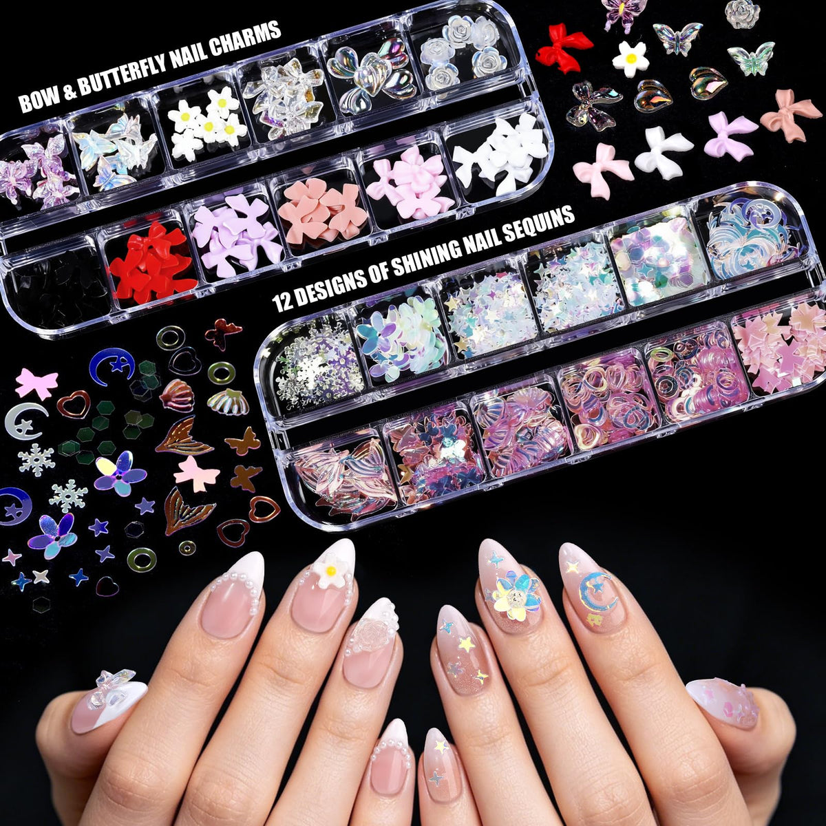 Teenitor assorted charms and rhinestones sorted for decorative variety