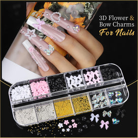 Teenitor nail charms applied on nails demonstrating 3D design effect
