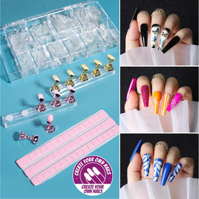Teenitor clear coffin nail tips close-up showing numbered sizes for fast matching