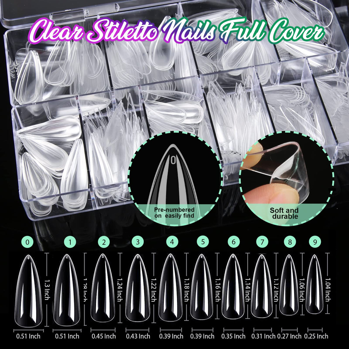 Teenitor close-up almond stiletto tip highlighting smooth edge for shaping