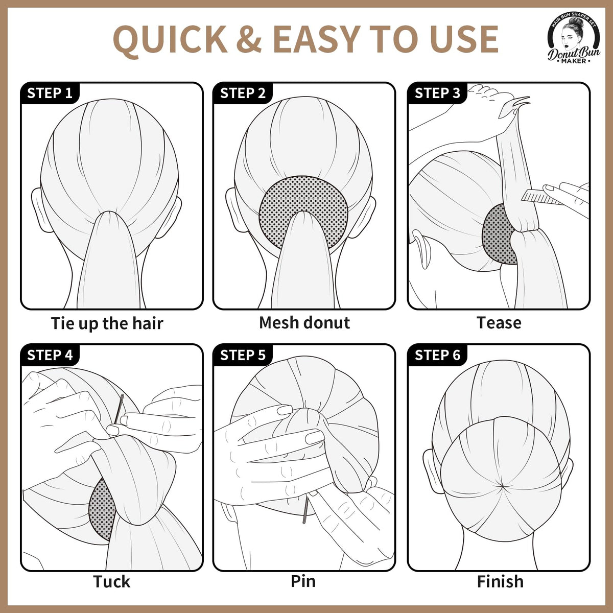 Teenitor five elastics and twenty bobby pins displayed to secure buns