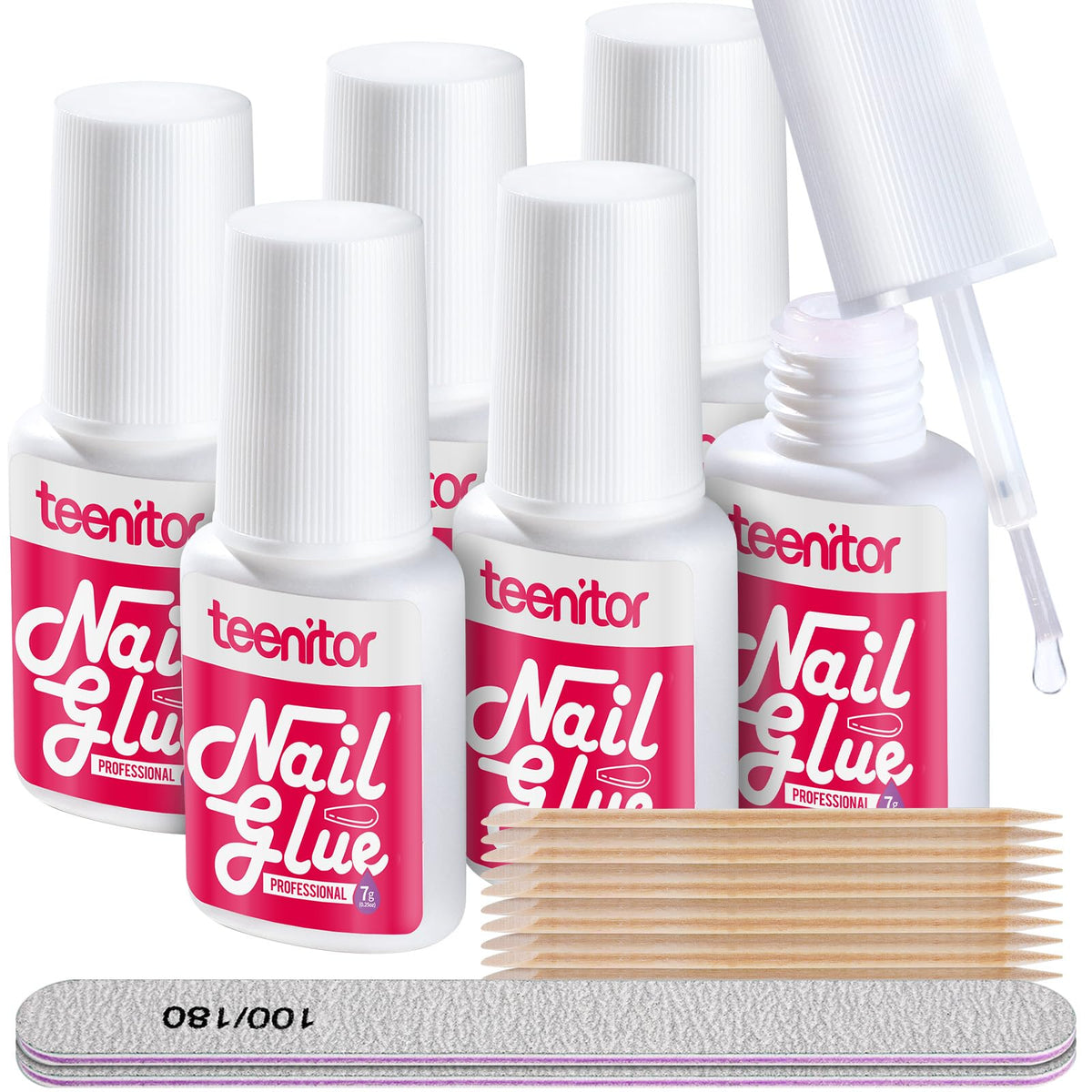 Teenitor bottle front view showing clear label and professional hold benefit