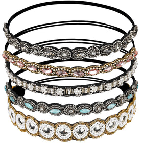 Teenitor front pack display showing five rhinestone headbands and variety benefits