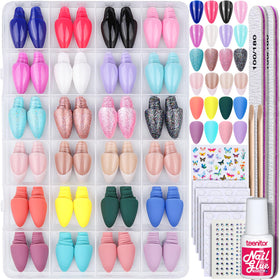 Teenitor front packaging showing full 576-piece almond nail set and benefits