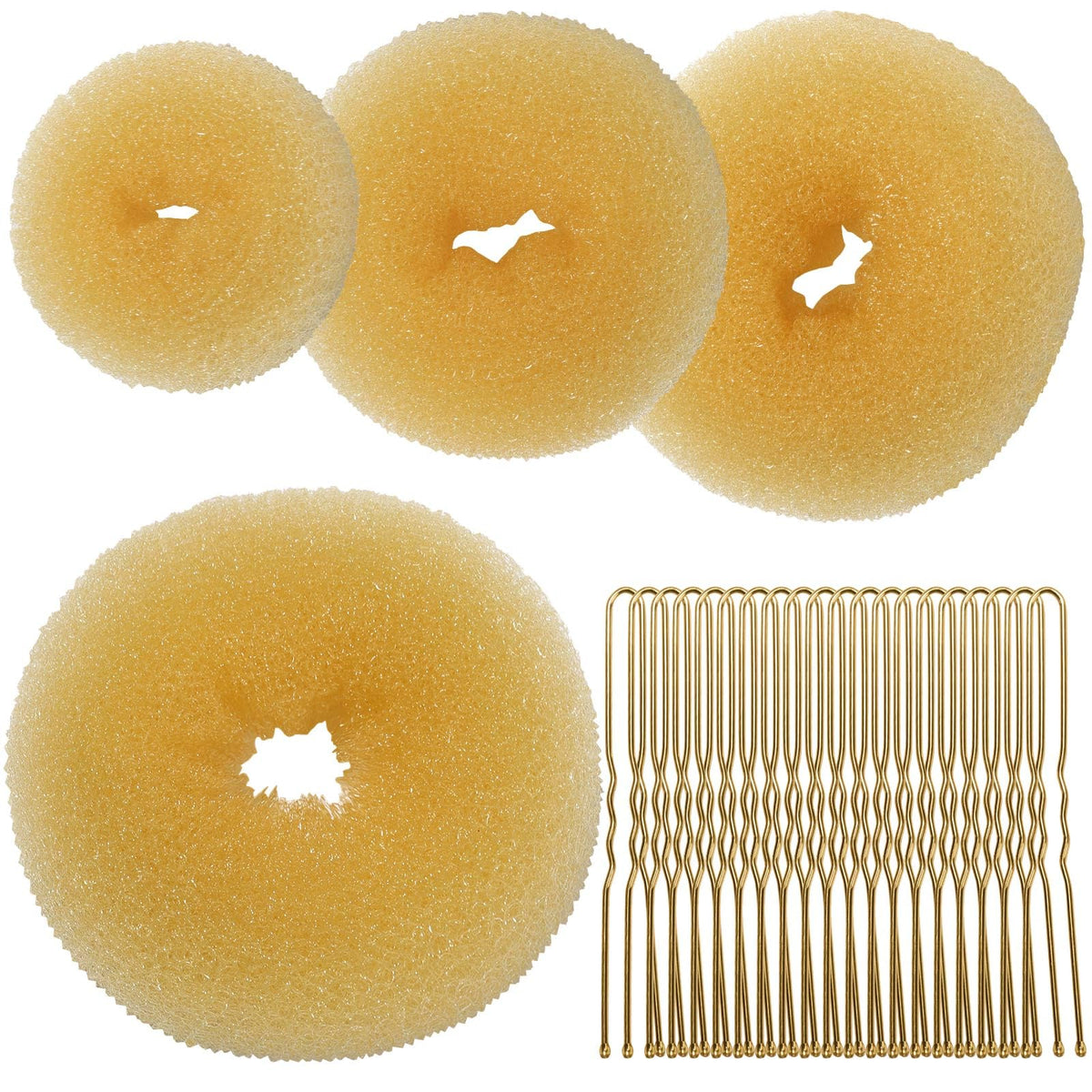 Teenitor front packaging showing four bun sizes and included pins for versatile styling