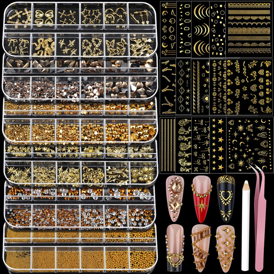 Teenitor front packaging showing all gold nail charms for easy selection