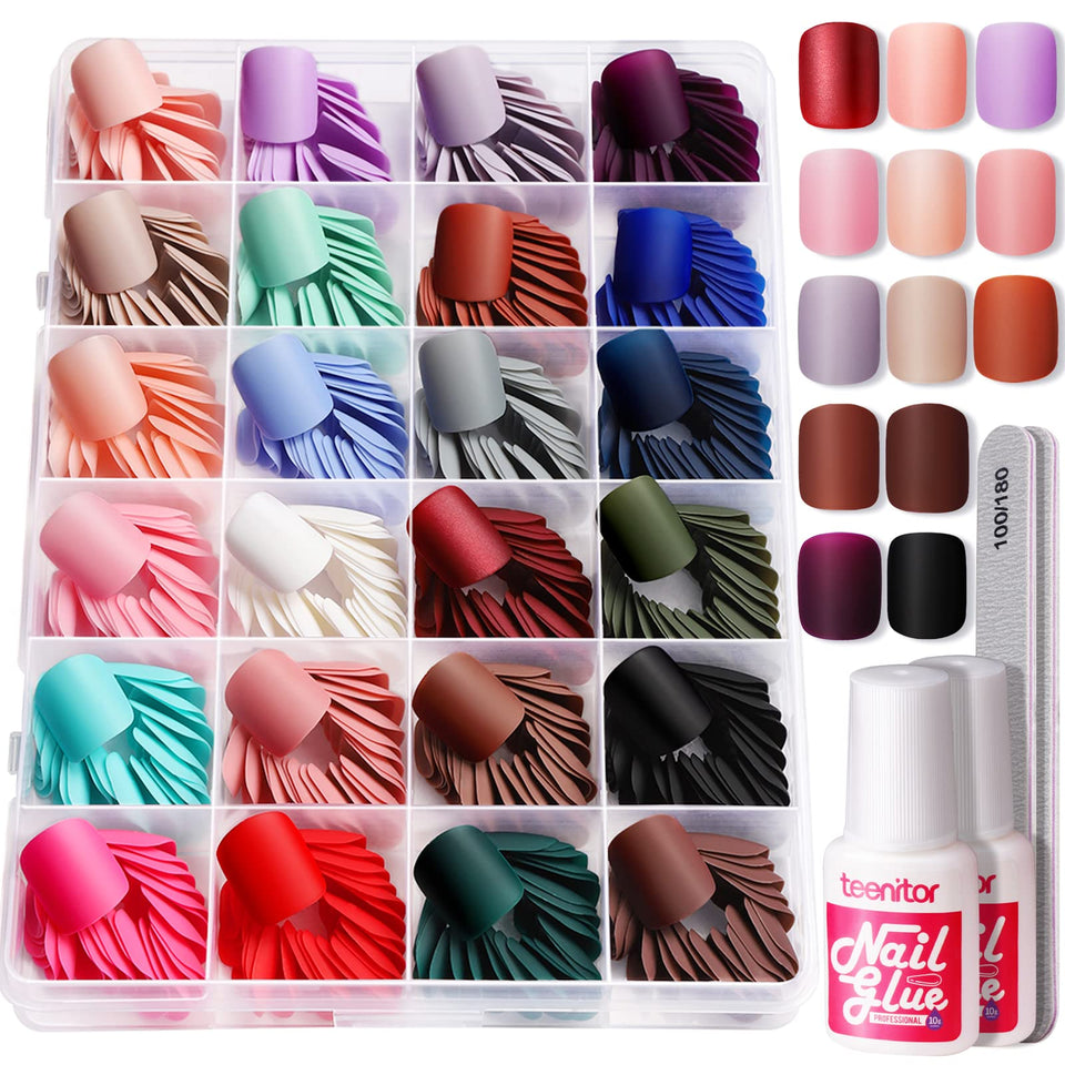 Teenitor front packaging showing full matte short nails kit and convenience