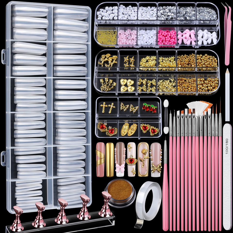 Teenitor front packaging showing 240 clear square tips and accessories beneficial for full-coverage sets